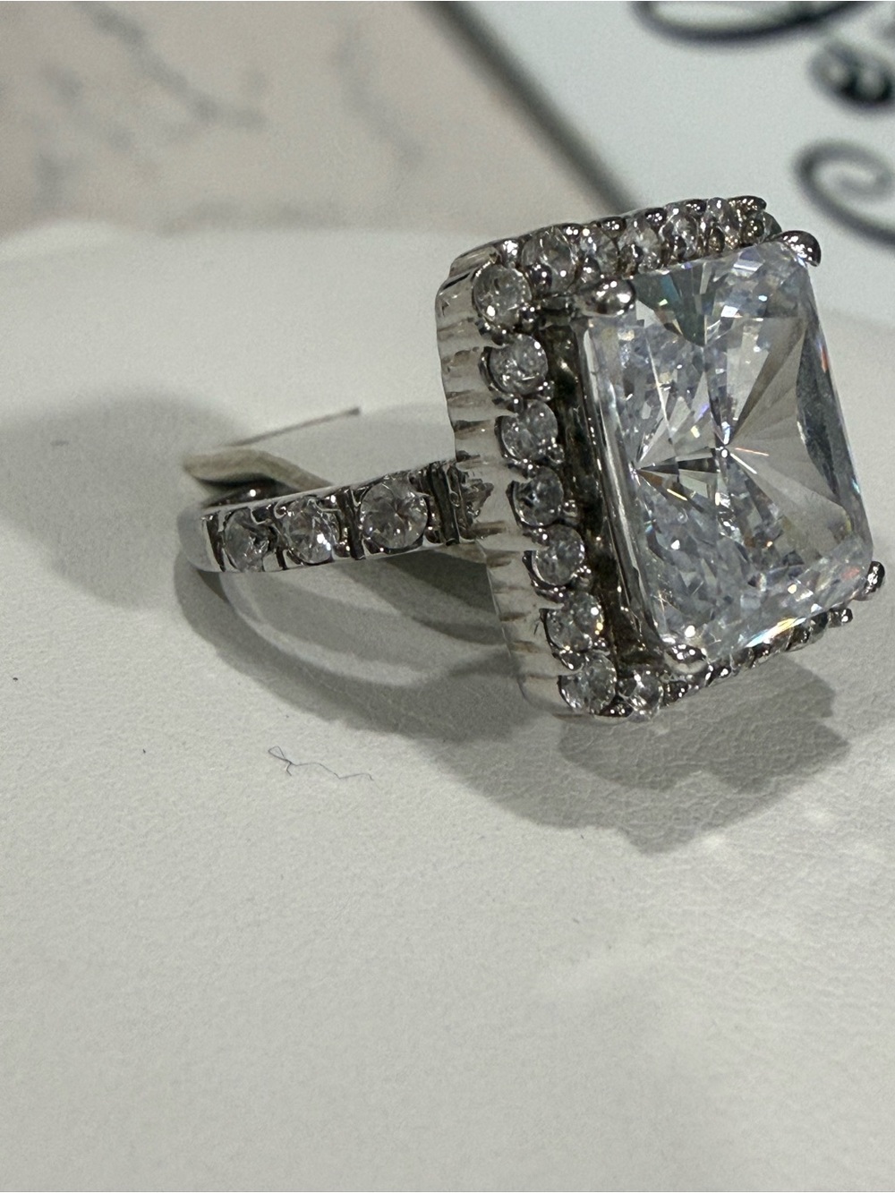 Diamonique Sterling 5.00 ct tw Emerald cut & Pave ring - Picture 6 of 11